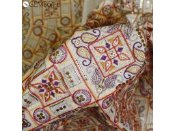 Summer Dresses Indian Embroidered Beige Flex Cotton by the Yard Fabric Embroidery Party Costumes Bags Cushions Table Runner Sewing DIY Crafting